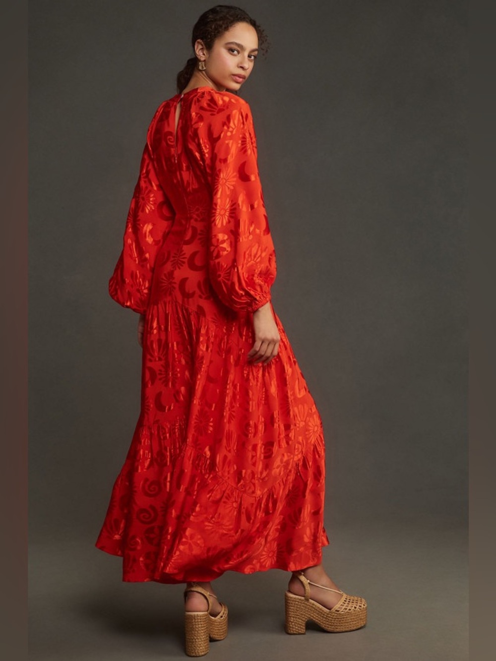 NWT Farm Rio Long-Sleeve V-Neck Jacquard Maxi Dress - Picture 2 of 8